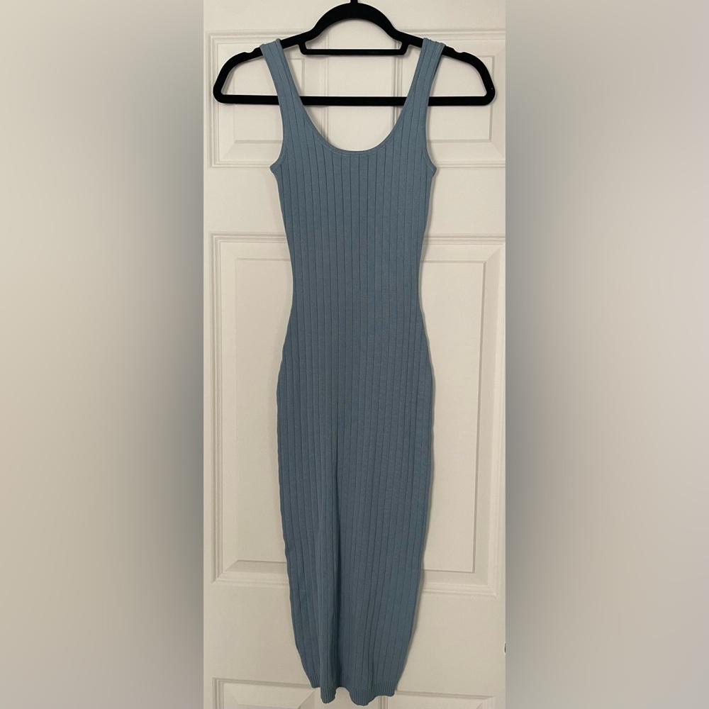 Pink Blush Fitted Blue Midi Dress